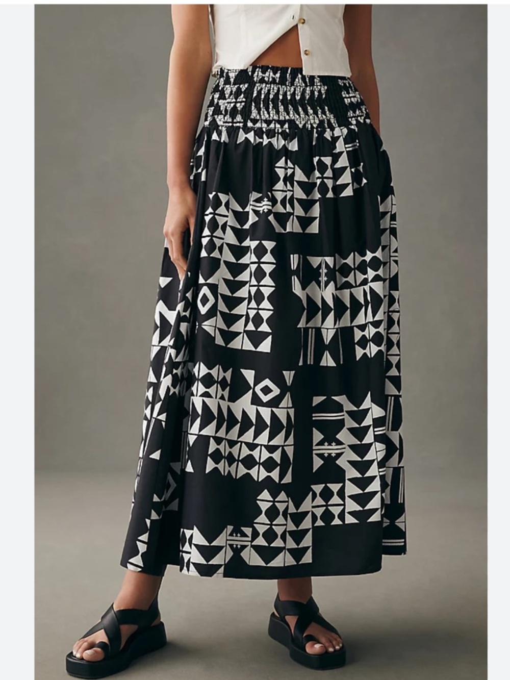 Anthropologie Black and White Geometric Maxi Skirt